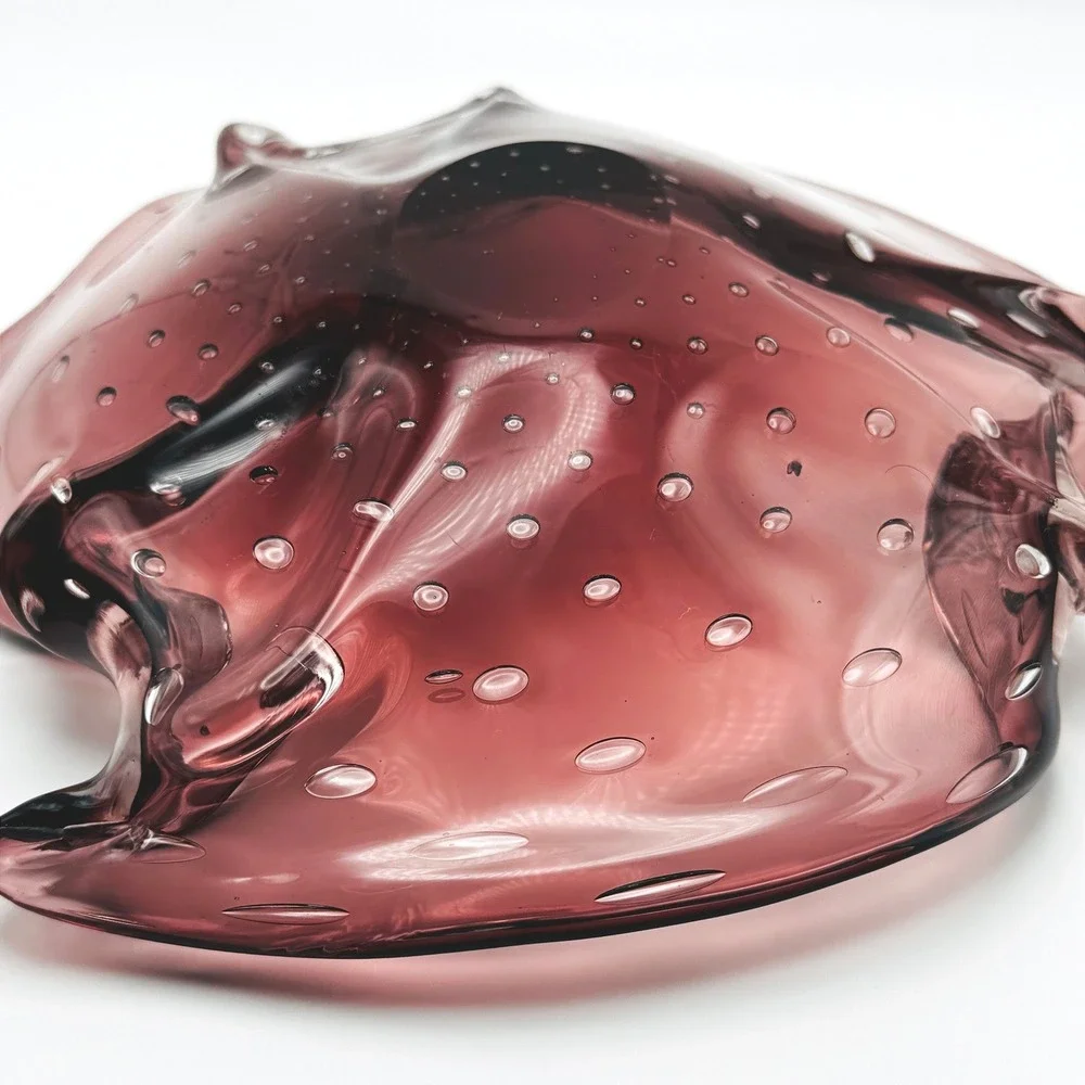 Vintage Amethyst Bullicante Art Glass Bowl Murano Style Controlled Bubble Dish